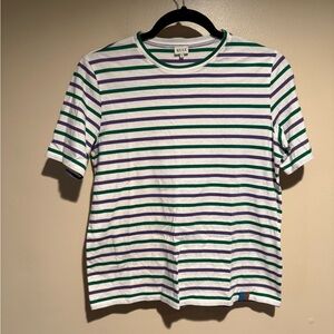 Kule Mister Purple Green Striped Short Sleeve 100% Cotton T-shirt, sz XS